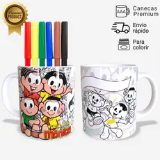 Caneca Interativa Porcelana Turma da Mônica para Colorir + 6 Canetinhas para Colorir – JURO