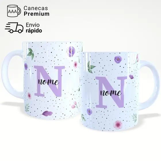 Caneca Xícara Personalizada com Nome e Inicial Roxa , Rosa Presente Criativo 325ml – JURO
