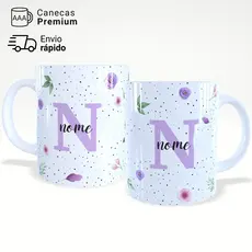 Caneca Xícara Personalizada com Nome e Inicial Roxa , Rosa Presente Criativo 325ml – JURO