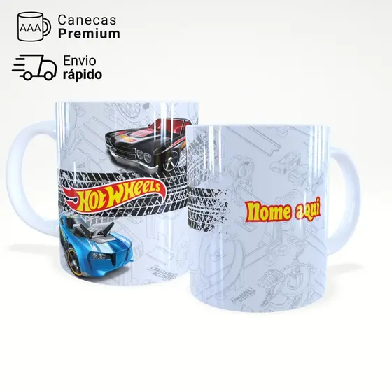 Caneca Xícara Hot Wheels Carros Personalizada Nome Presente Criativo Porcelana 325ml – JURO