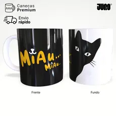 Caneca Gato Miau Engraçada Preta e Branca Pet Criativa 325ml JURO