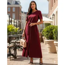 Vestido Midi De Crepe Com Cinto Fluido Elegante E Casual