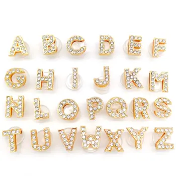 Letras Para Babuche Pins/Bottons Encantos De Sapato  Acessórios De Plastico E Strass Alfabeto Dourado
