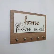 Porta Chave Parede 5 Ganchos Decoração mdf amadeirado frase home sweet home