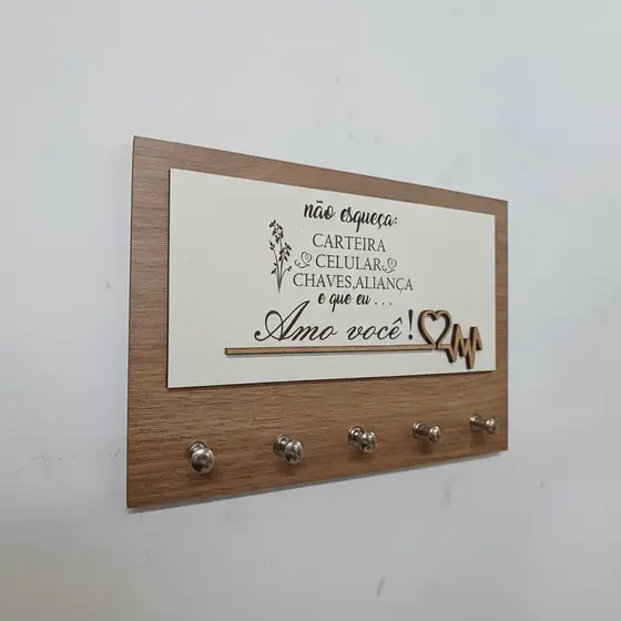 Porta Chave Parede 5 Ganchos Decoração casa mdf amadeirado Não esqueça:
