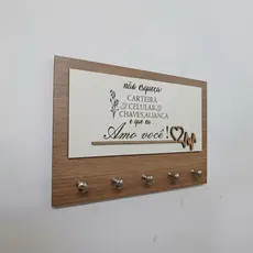 Porta Chave Parede 5 Ganchos Decoração casa mdf amadeirado Não esqueça: