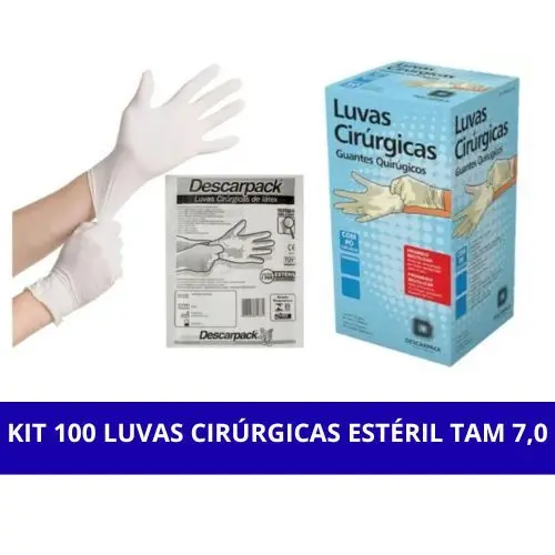 Luva Latex Cirúrgica Esteril Com Pó Descartavel 100 Unidades Tamanho 7 - Descarpack