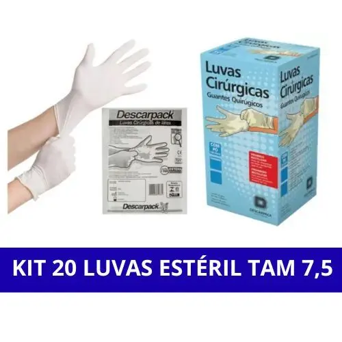Kit 20 Luva Cirúrgica Estéril com pó / par nº7,5 - Descarpack