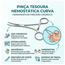 Pinça Kelly Hemostática Curva 12,5cm Enfermagem Tesoura Cirurgica Medica Odontológico