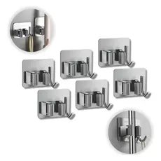Kit 6 Suportes Gancho Inox Adesivo Forte para Vassoura, Rodo e Utensílios – Prata