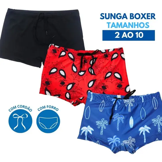 Sunga Infantil Boxer Com Cordão Tamanhos 2 ao 12 Estampas Exclusivas