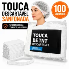 Touca Descartável TNT Sanfonada Branca 100 Unidades Com Elástico Cozinha Estética Hospitalar Limpeza