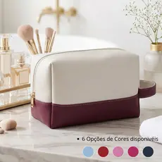 Necessaire feminino couro sintético bolsa organizadora alça reforçada necesser feminina maquiagem grande