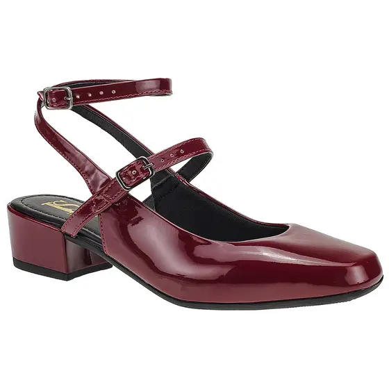Sapato Scarpin Feminino 2 Fivelas Bico Quadrado Salto Baixo Bloco Moda Social 2401