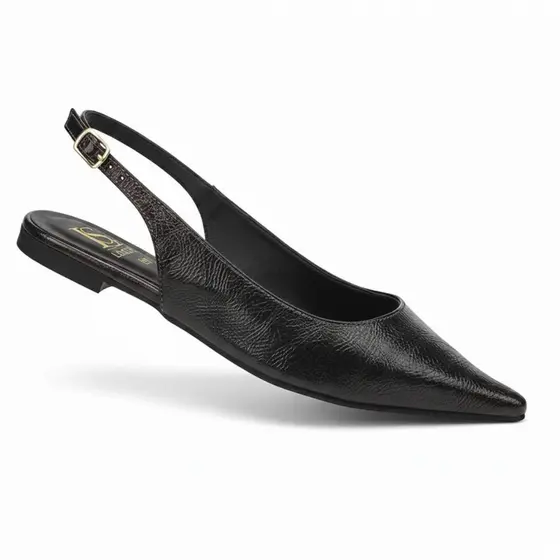 Sapatilha Bico Fino SlingBack com Fivela Verniz Texturizado Confortável Fashion 4130