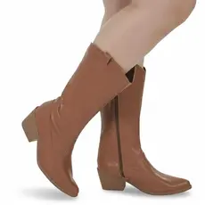 Bota Feminina Texana Cano Longo Moda Country Rodeio Bico Fino com Zíper 930-03