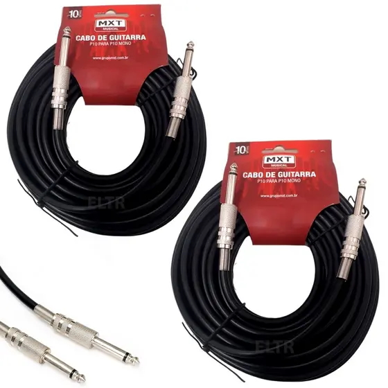 Kit 2 Cabo P10 P10 Mono Guitarra Violão Baixo Cavaquinho Caixa Som Amplificador 10m Metros