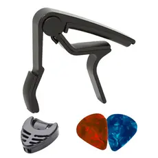 Capotraste Pestana Braçadeira Violão Guitarra Ukulele + Porta Palhetas+ 2 Palhetas NV