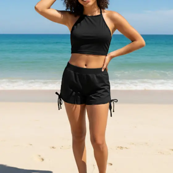 Biquíni Top Alcinha Juvenil Conjunto Croped E Shorts Cordinha Lateral Sunquíni Infantil Verão Praia