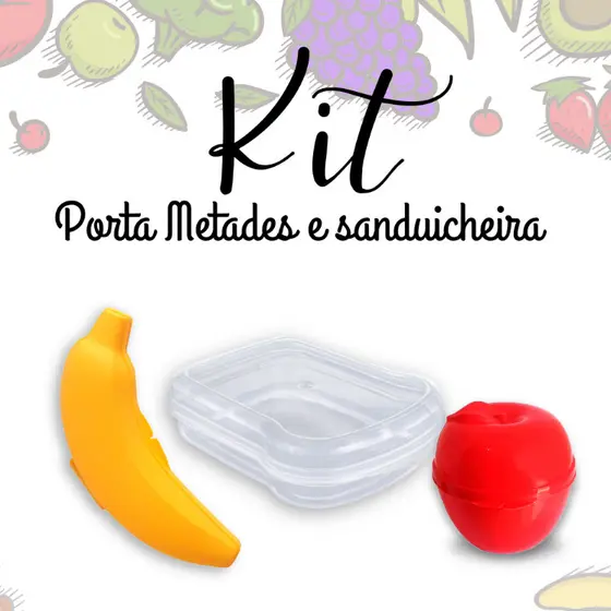 Metades porta frutas + Sanduicheira incolor. - Plasútil /1 Maça /Banana /Sanduicheira