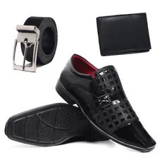 Sapato Social Masculino Verniz Preto Cinto Carteira