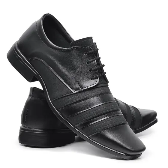 Sapato Social Masculino Couro Sintético De Amarrar Preto