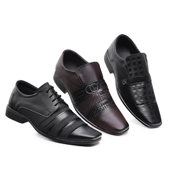 Kit 3 Pares Sapato Social Masculino Fosco Couro Sintético Da Moda Evangélica