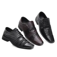 Kit 3 Pares Sapato Social Masculino Fosco Couro Sintético Da Moda Evangélica