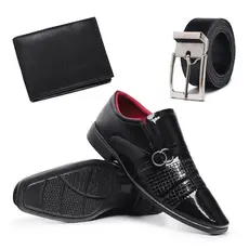 Sapato Social Masculino Verniz + Cinto + Carteira Moda Evangélica