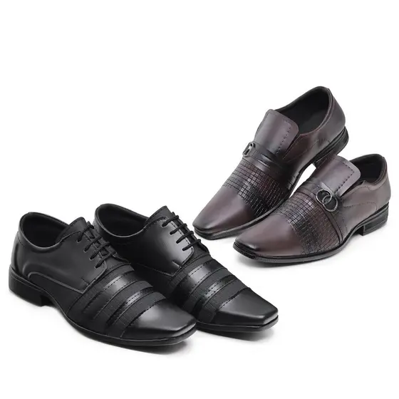 Kit 2 Pares Sapato Social Masculino Couro Sintético Fosco
