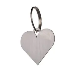 Placa Teg De Identificação Formato Coração Chaveiro Em Aço Inox Gravação Laser Personalizável