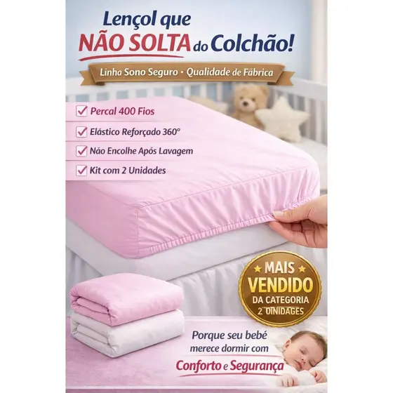 Kit 2 Lençol para Berço Americano 130x70cm com Elástico avulso Meninna Menino Microfibra