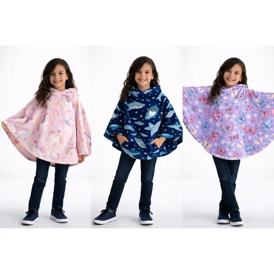 Casaco de Inverno Poncho Infantil Menina e Menino 2 ao 10 Anos Estiloso