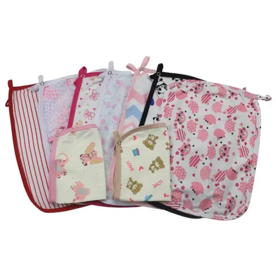 Kit 10 Pano Paninho de Boca Babete com prendedor de chupeta 100% algodão Estampado menina  menino