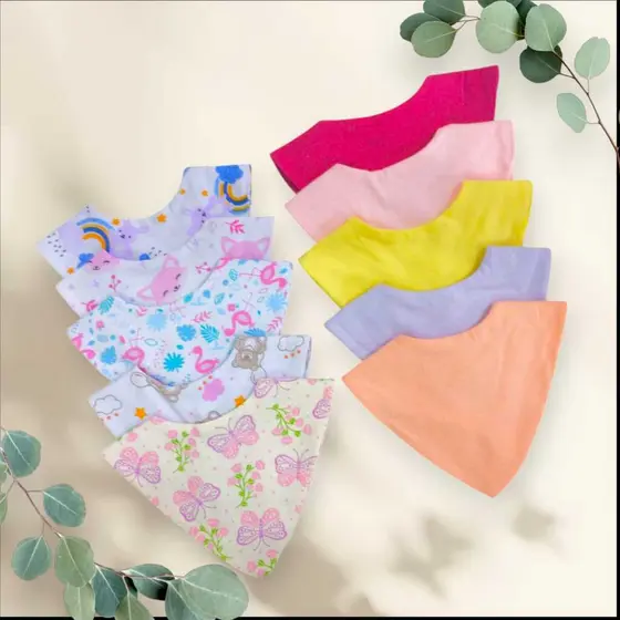 kit 5 Babador bandana Americana Bebê Menina Estampado e liso