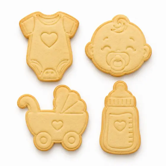 Kit 4 Cortadores de Biscoito Chá de Bebê 6cm Pasta Americana, Massinha e Biscuit
