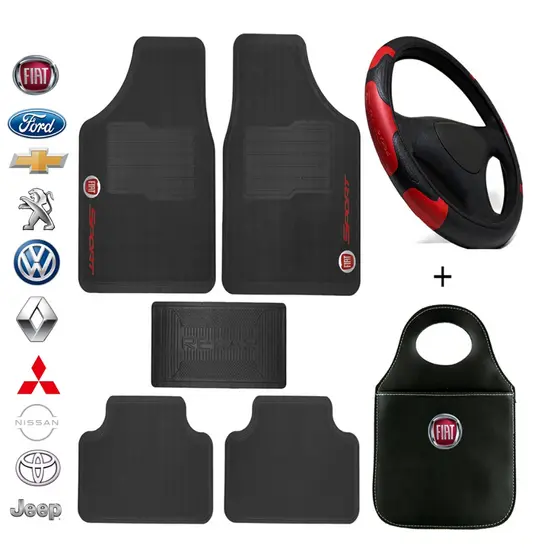 Kit Completo Automotivo Universal Tapete + Capa de Volante + Lixeira