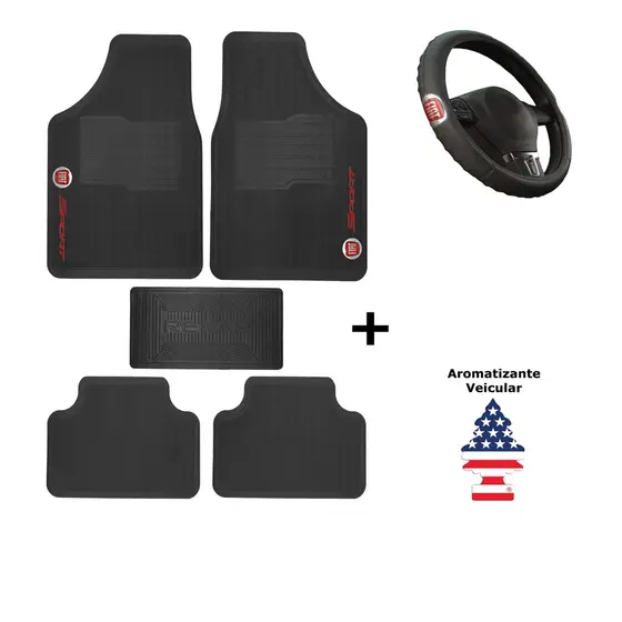 Kit Capa de Volante + Tapete Universal Fiat – Uno, Doblo, Punto, Bravo, Fiorino, Argo, Siena, Strada, Palio –  Tapete para Carro, Carpete Carro, Carpete para Carro, Sport, Preto