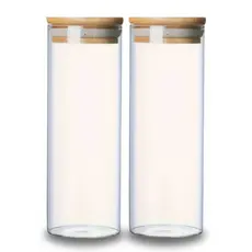 KIT 2 POTES PARA ALIMENTOS DE VIDRO COM TAMPA BAMBU 400ML
