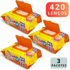 Kit 420 Toalhas Umedecidas 3 Pacotes Lua Baby Promoção Mimo Lenço Bebe Recem Nascido