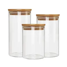 KIT POTES HERMETICOS VIDRO PARA ALIMENTOS BOROSSILICATO COM TAMPA BAMBU PORTA MANTIMENTOS RESISTENTE
