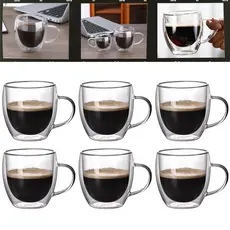 Kit Xicara de Vidro Duplo Caneca para Café Chá Chocolate Casa Escritorio 80ml Jogo até 6 unidades