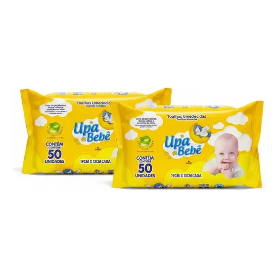 2 Pacotes Lenços Umedecidos Upa Premium Kit Mimos De Bebê e Recem Nascido 100 Lencinhos Toalhas