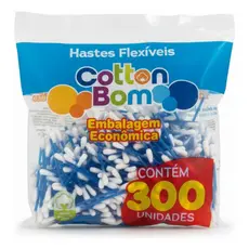 Pacote Econômico 300 Cotonetes Haste Flexível Cotton Bom Higiene Algodão Natural Antigerme