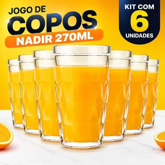 Kit Jogo 6 Copos Zumba Vidro SM Nadir 270ml Jogo Conjunto Cozinha Bares Restaurante