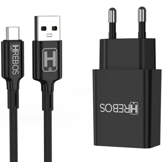 Carregador Turbo Usb-c Hrebos Hs-150c Para Xiaomi Redmi Note Preto