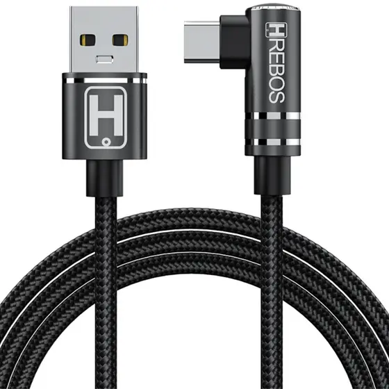 Cabo USB Turbo 3 0A Tipo C Lateral 90 Graus Hrebos Hs 180