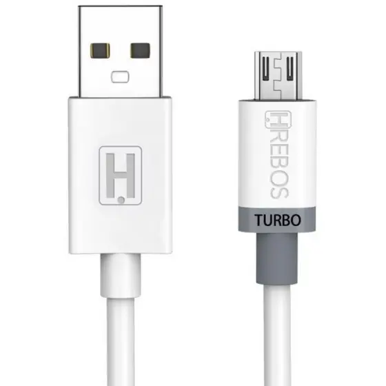 Cabo Usb Turbo 4 0A Micro-usb V8 2 Metros Branco Hrebos Hs 71