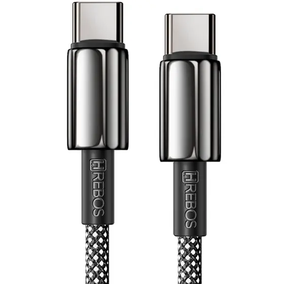 Cabo USB C para USB C Turbo Premium 100W Black Braid 1 Metro Preto Hrebos Cb 357C