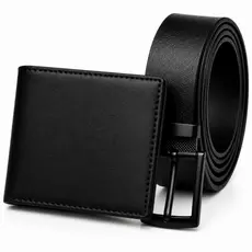 Kit Carteira Masculina Couro P.U Lisa + Cinto Couro Montana Fivela Preta